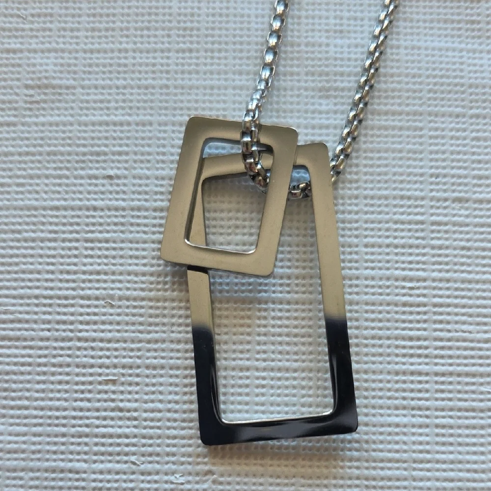 Silver Rectangular Pendant Necklace